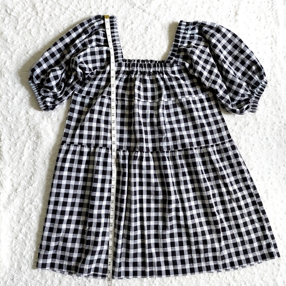 Gingham Black & White Puff Sleeve Square Neck Tiered Dress- Size L - Picture 7 of 10
